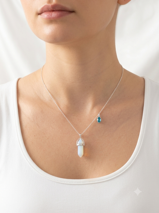 Collar Péndulo Piedra Luna con Hoja Turquesa