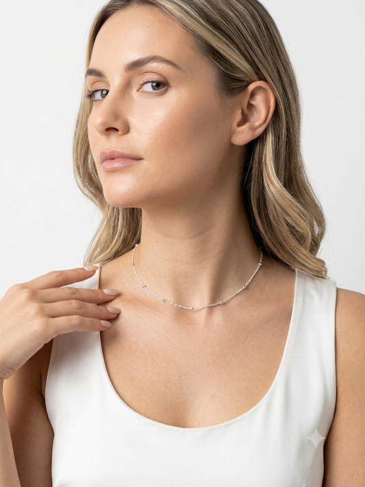 Collar Choker Cadena Singapur con Bolitas