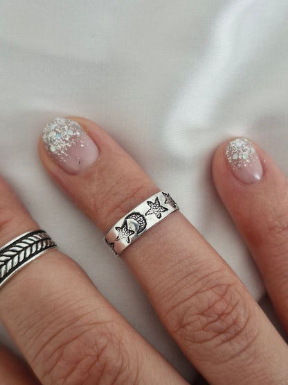 Anillo midi luna y estrellas
