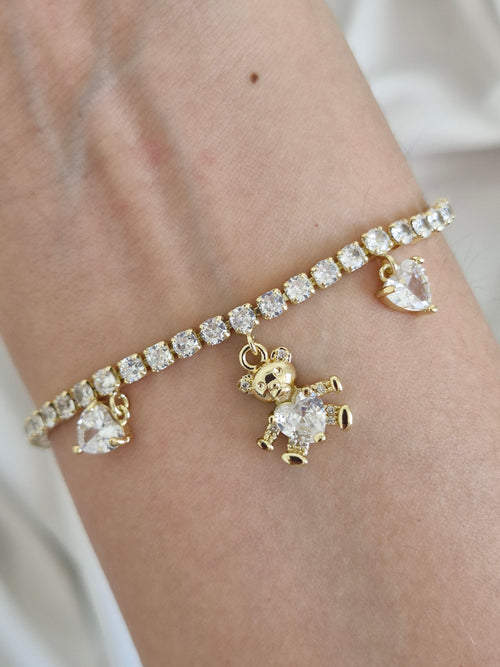 Pulsera ositos y corazones con circones