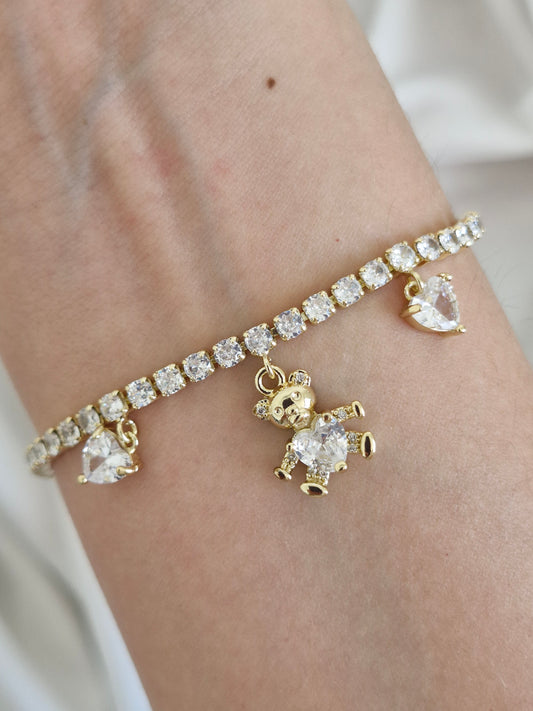 Pulsera ositos y corazones con circones