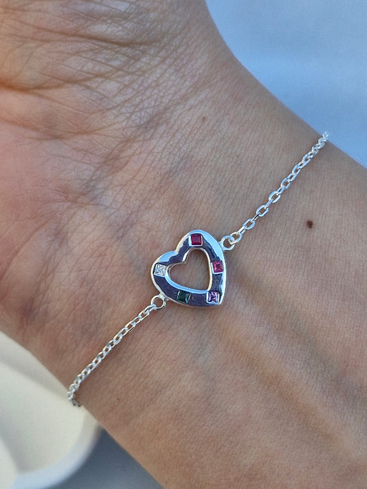 Pulsera corazón con circones colores