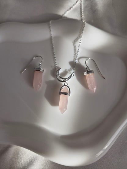 Collar Péndulo Cuarzo Rosa con Luna