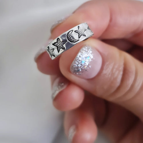 Anillo midi luna y estrellas