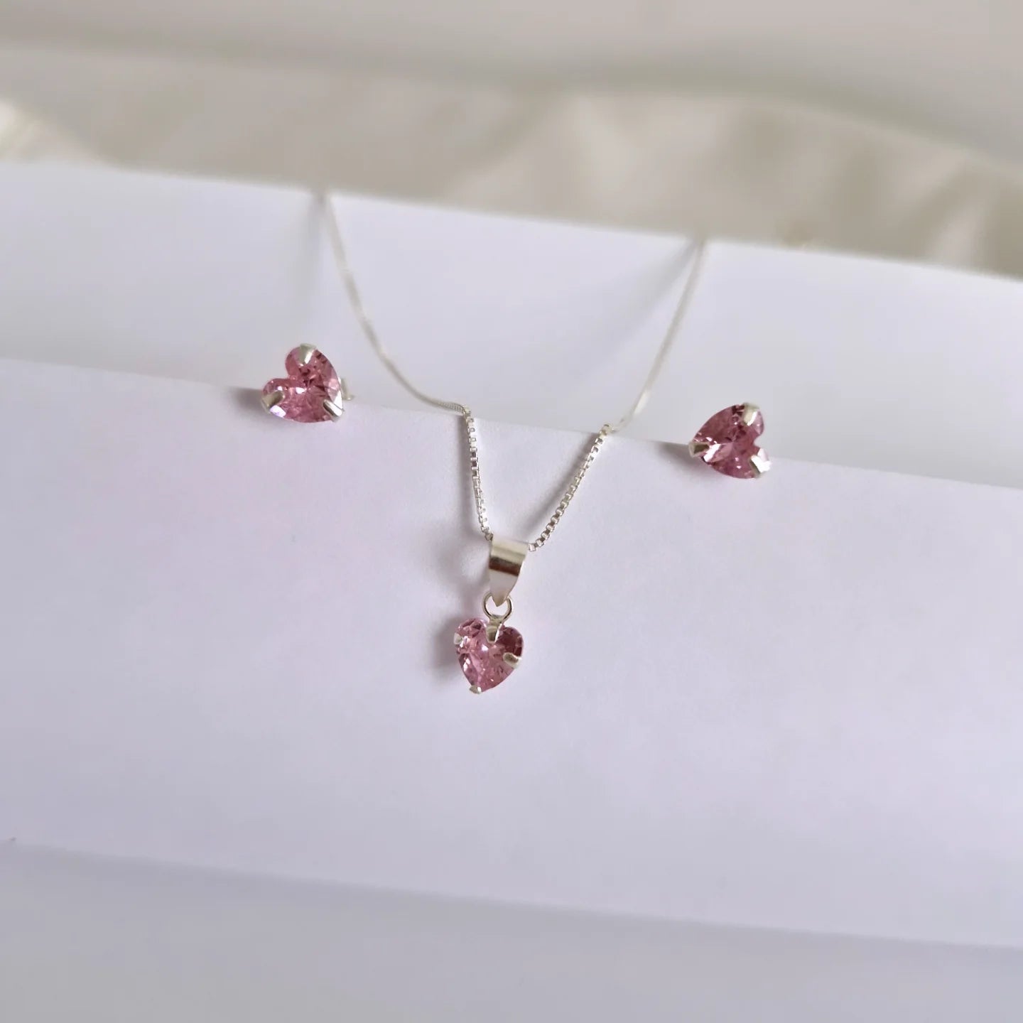 Conjunto Corazón Circón Rosa