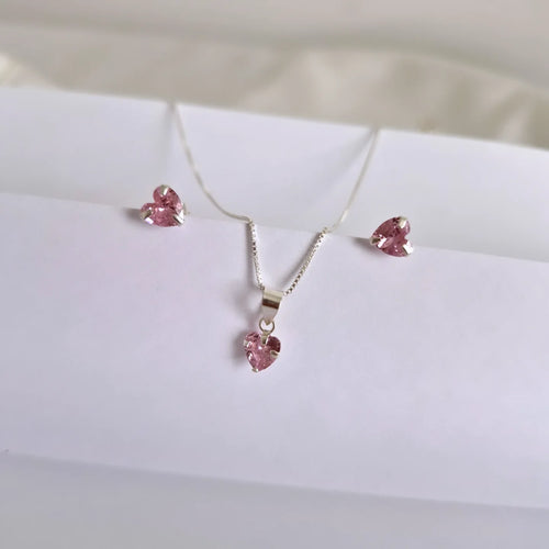 Conjunto Corazón Circón Rosa