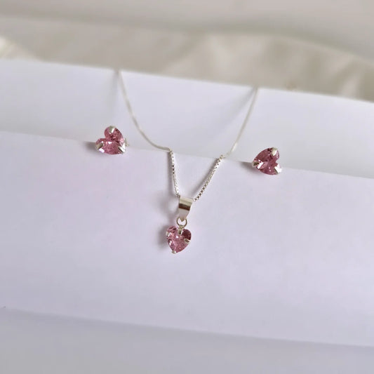Conjunto Corazón Circón Rosa