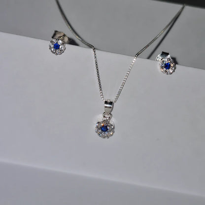Conjunto flor de circones con circón azul