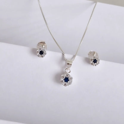 Conjunto flor de circones con circón azul