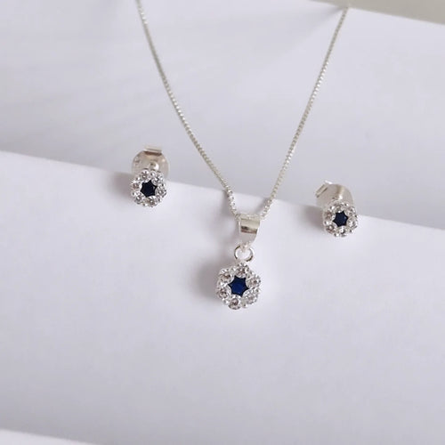 Conjunto flor de circones con circón azul