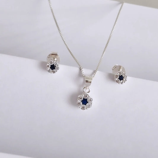 Conjunto flor de circones con circón azul
