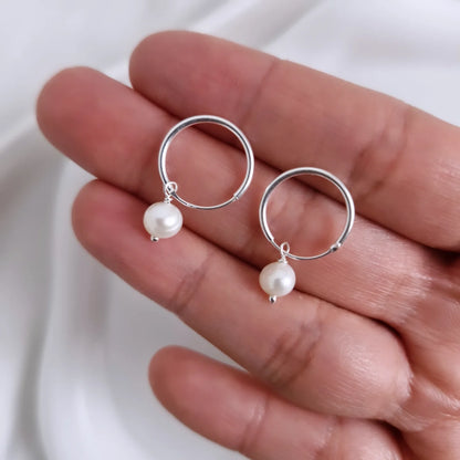 Aros argolla con colgante perla
