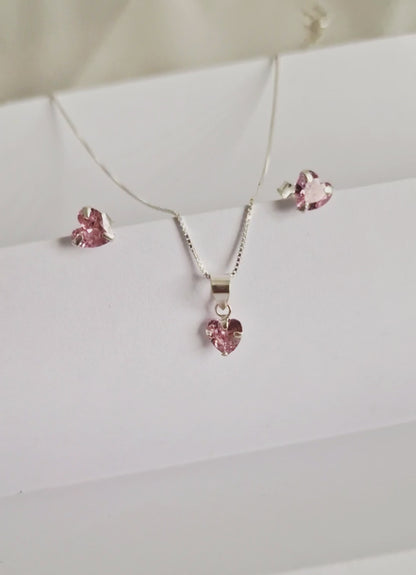 Conjunto Corazón Circón Rosa