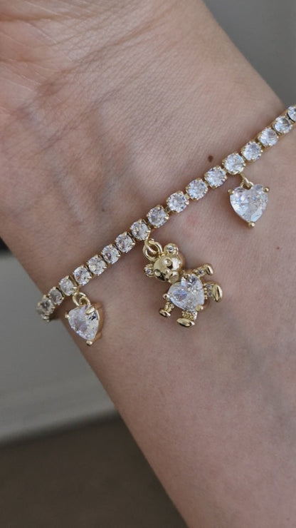 Pulsera ositos y corazones con circones